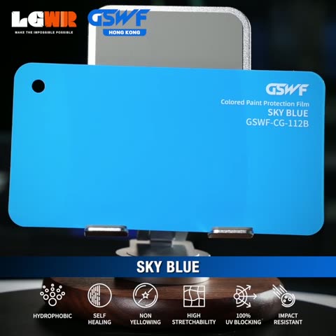 SKY BLUE GSWF CHROMA GUARD Colour PPF colour-change wrap swatch — LETS GET WRAP Hong Kong