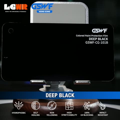 DEEP BLACK GSWF CHROMA GUARD Colour PPF colour-change wrap swatch — LETS GET WRAP Hong Kong