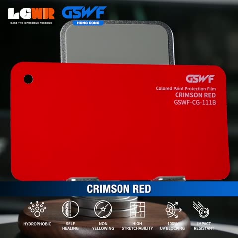 CRIMSON RED GSWF CHROMA GUARD Colour PPF colour-change wrap swatch — LETS GET WRAP Hong Kong