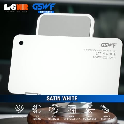 SATIN WHITE GSWF CHROMA GUARD Colour PPF colour-change wrap swatch — LETS GET WRAP Hong Kong